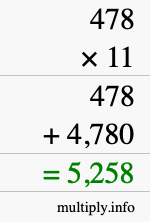 How to calculate 478 times 11 using long multiplication