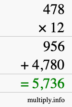 How to calculate 478 times 12 using long multiplication How to calculate 478 times 12 using long multiplication