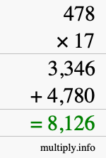 How to calculate 478 times 17 using long multiplication