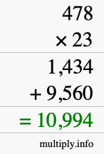 How to calculate 478 times 23 using long multiplication