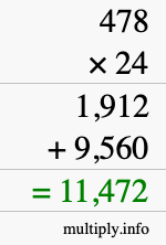 How to calculate 478 times 24 using long multiplication