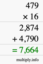 How to calculate 479 times 16 using long multiplication