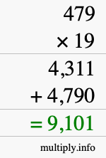 How to calculate 479 times 19 using long multiplication