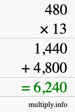 How to calculate 480 times 13 using long multiplication How to calculate 480 times 13 using long multiplication