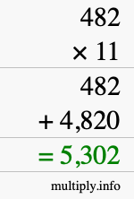 How to calculate 482 times 11 using long multiplication