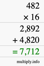 How to calculate 482 times 16 using long multiplication