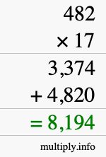 How to calculate 482 times 17 using long multiplication
