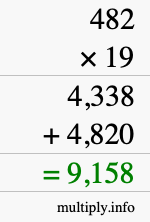 How to calculate 482 times 19 using long multiplication