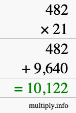 How to calculate 482 times 21 using long multiplication
