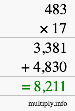 How to calculate 483 times 17 using long multiplication
