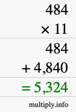 How to calculate 484 times 11 using long multiplication