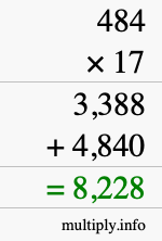 How to calculate 484 times 17 using long multiplication