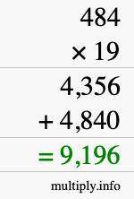 How to calculate 484 times 19 using long multiplication