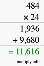 How to calculate 484 times 24 using long multiplication