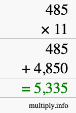 How to calculate 485 times 11 using long multiplication