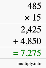 How to calculate 485 times 15 using long multiplication