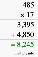 How to calculate 485 times 17 using long multiplication