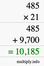 How to calculate 485 times 21 using long multiplication