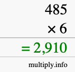 How to calculate 485 times 6 using long multiplication