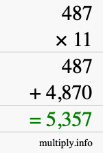 How to calculate 487 times 11 using long multiplication