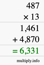 How to calculate 487 times 13 using long multiplication How to calculate 487 times 13 using long multiplication