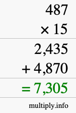 How to calculate 487 times 15 using long multiplication