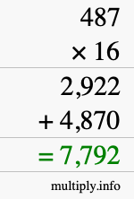 How to calculate 487 times 16 using long multiplication
