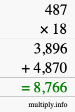 How to calculate 487 times 18 using long multiplication