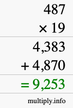 How to calculate 487 times 19 using long multiplication