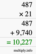 How to calculate 487 times 21 using long multiplication
