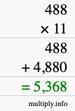 How to calculate 488 times 11 using long multiplication