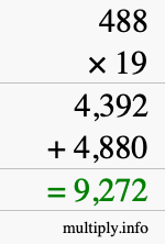 How to calculate 488 times 19 using long multiplication