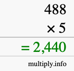 How to calculate 488 times 5 using long multiplication