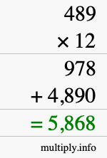How to calculate 489 times 12 using long multiplication