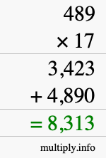 How to calculate 489 times 17 using long multiplication