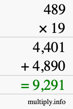 How to calculate 489 times 19 using long multiplication
