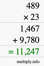 How to calculate 489 times 23 using long multiplication