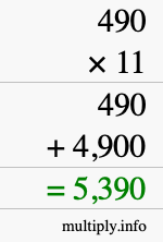 How to calculate 490 times 11 using long multiplication