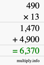 How to calculate 490 times 13 using long multiplication