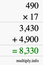 How to calculate 490 times 17 using long multiplication