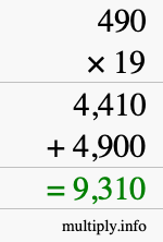How to calculate 490 times 19 using long multiplication