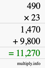 How to calculate 490 times 23 using long multiplication