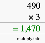 How to calculate 490 times 3 using long multiplication