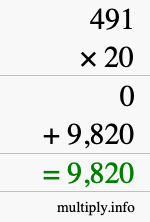 How to calculate 491 times 20 using long multiplication