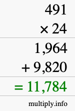 How to calculate 491 times 24 using long multiplication