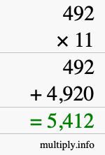 How to calculate 492 times 11 using long multiplication