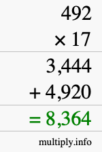 How to calculate 492 times 17 using long multiplication