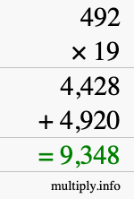 How to calculate 492 times 19 using long multiplication