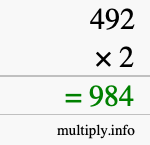 How to calculate 492 times 2 using long multiplication