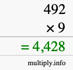 How to calculate 492 times 9 using long multiplication